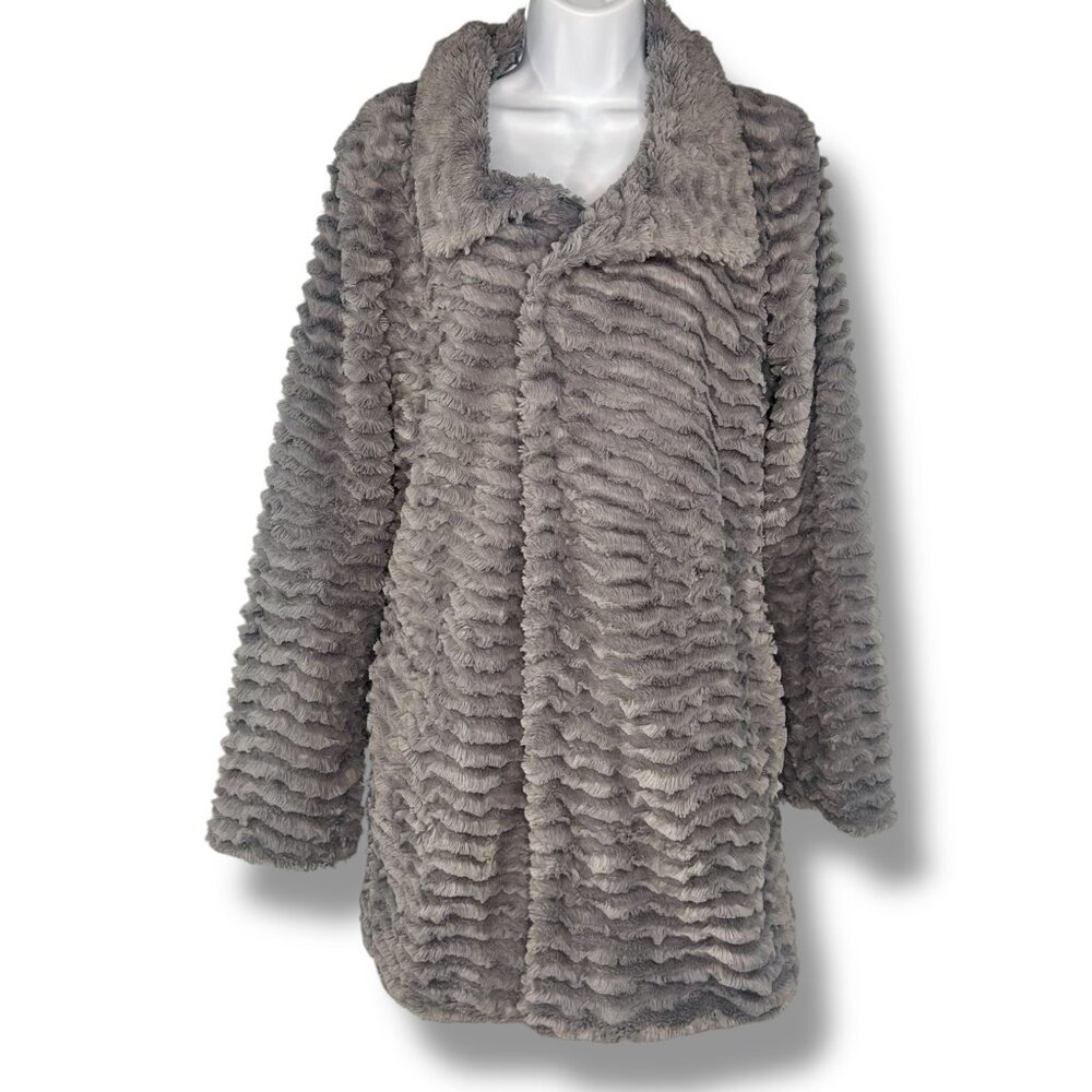 Patagonia Gray Pelage Jacket Mock Neck Faux Fur Zip Snap Boxy Lined - Picture 4 of 7